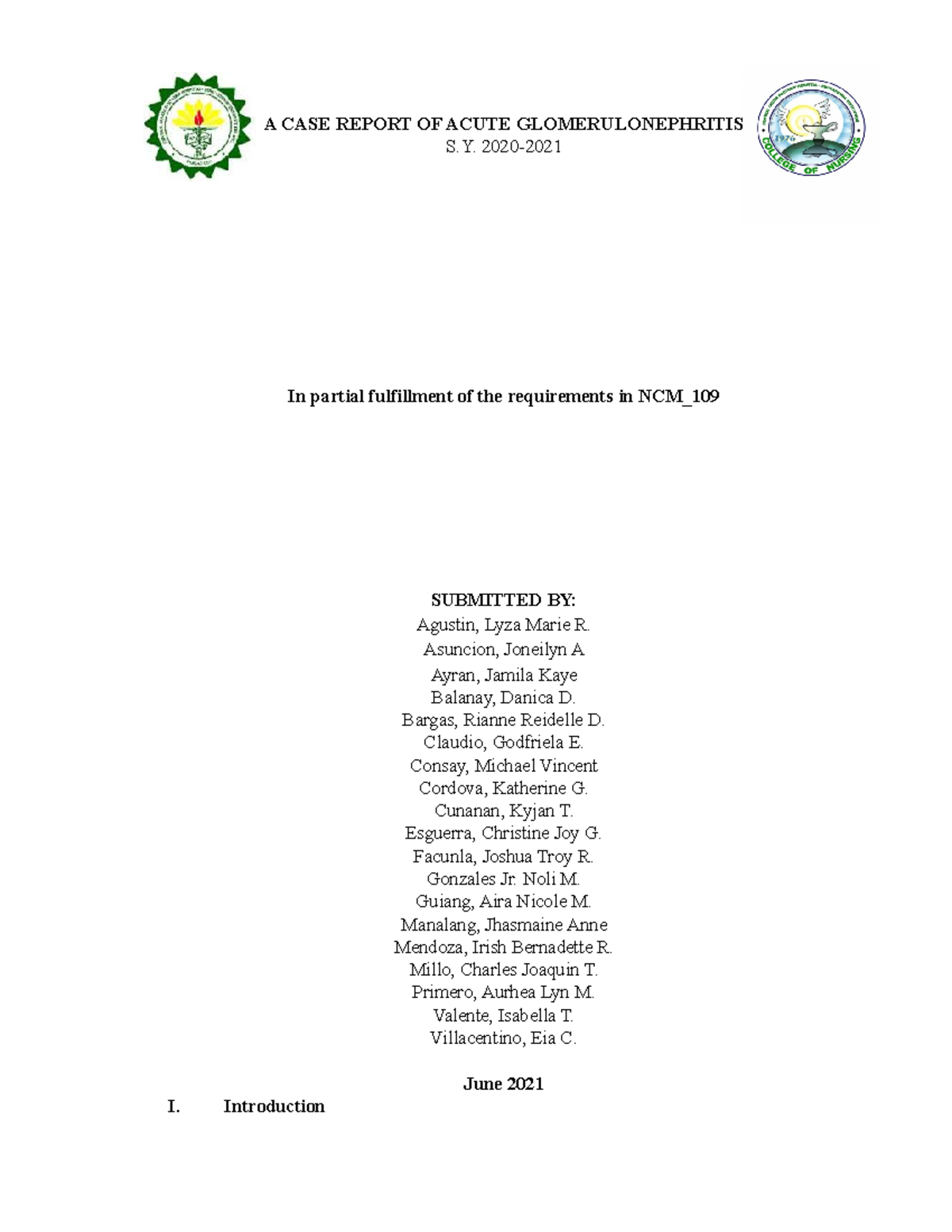 NCM_ Acute Glomerulonephritis Case Study - Group 3 Final Report - Studocu