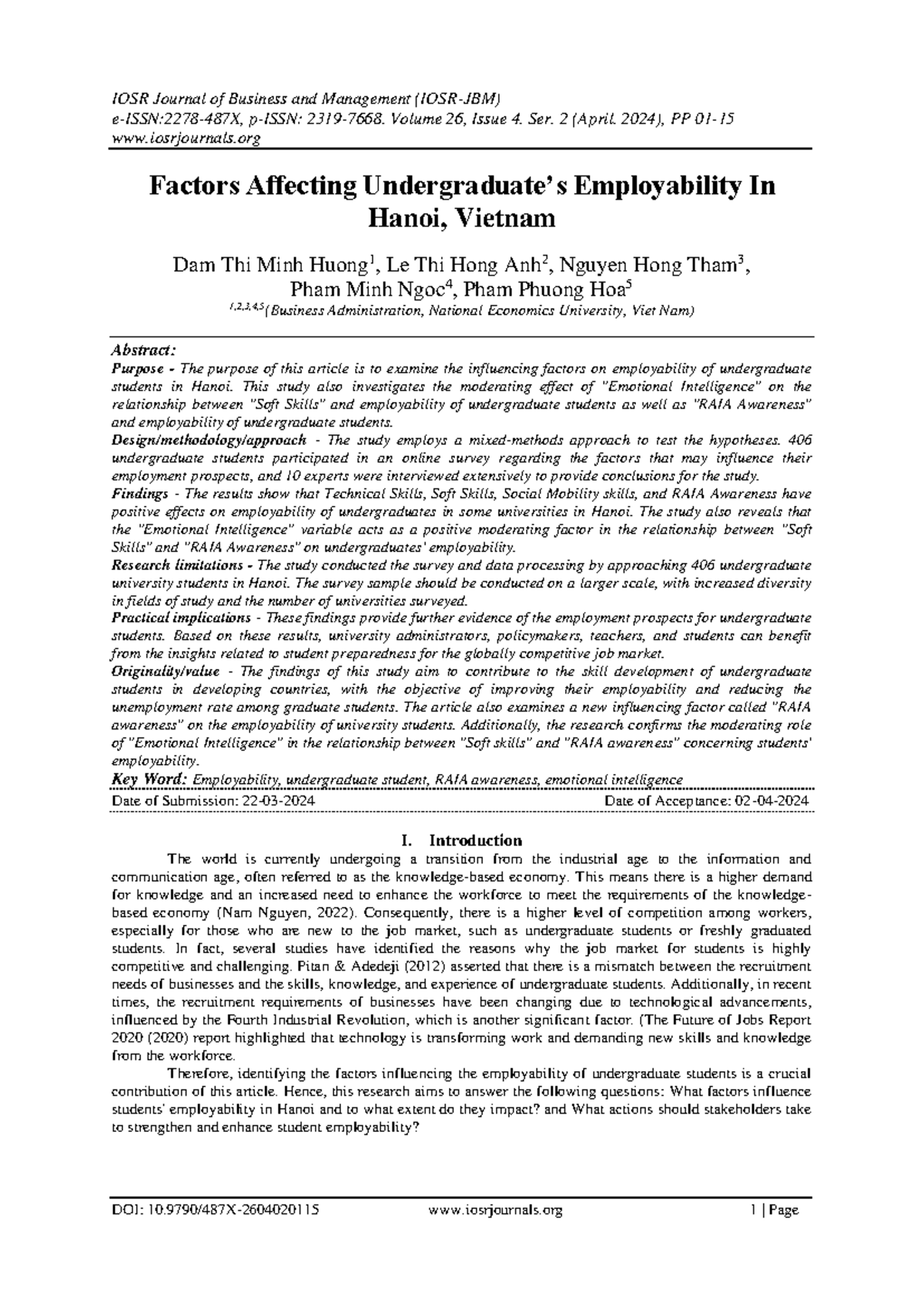 Factors Affecting Employability of Undergraduates in Hanoi, Vietnam ...
