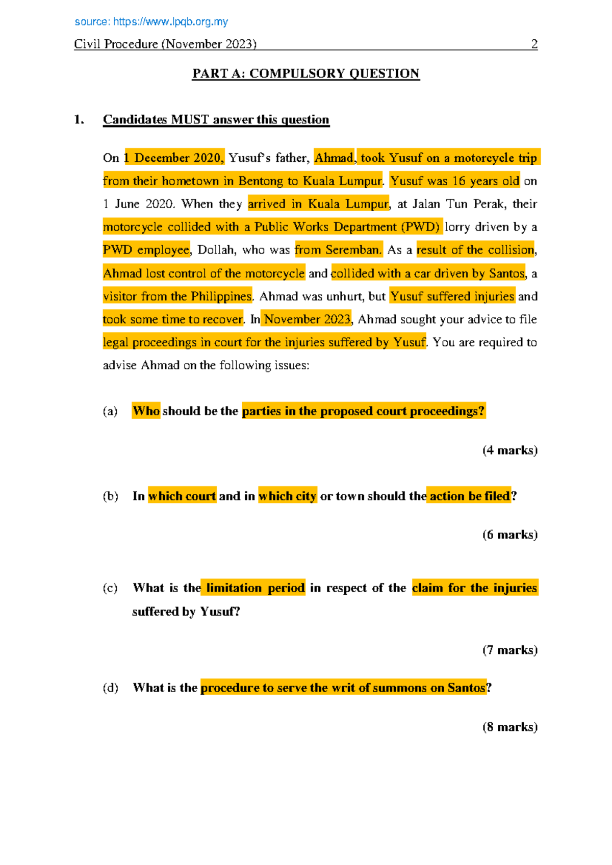 Civil Procedure - Compulsory & Optional Questions Analysis - NOV 2023 ...