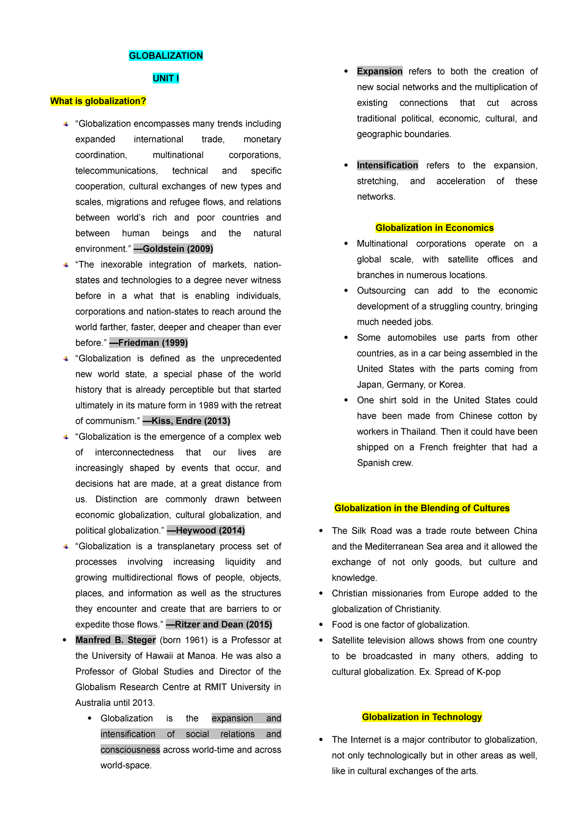 Contemporary World Midterm Reviewer - GLOBALIZATION UNIT I What is ...
