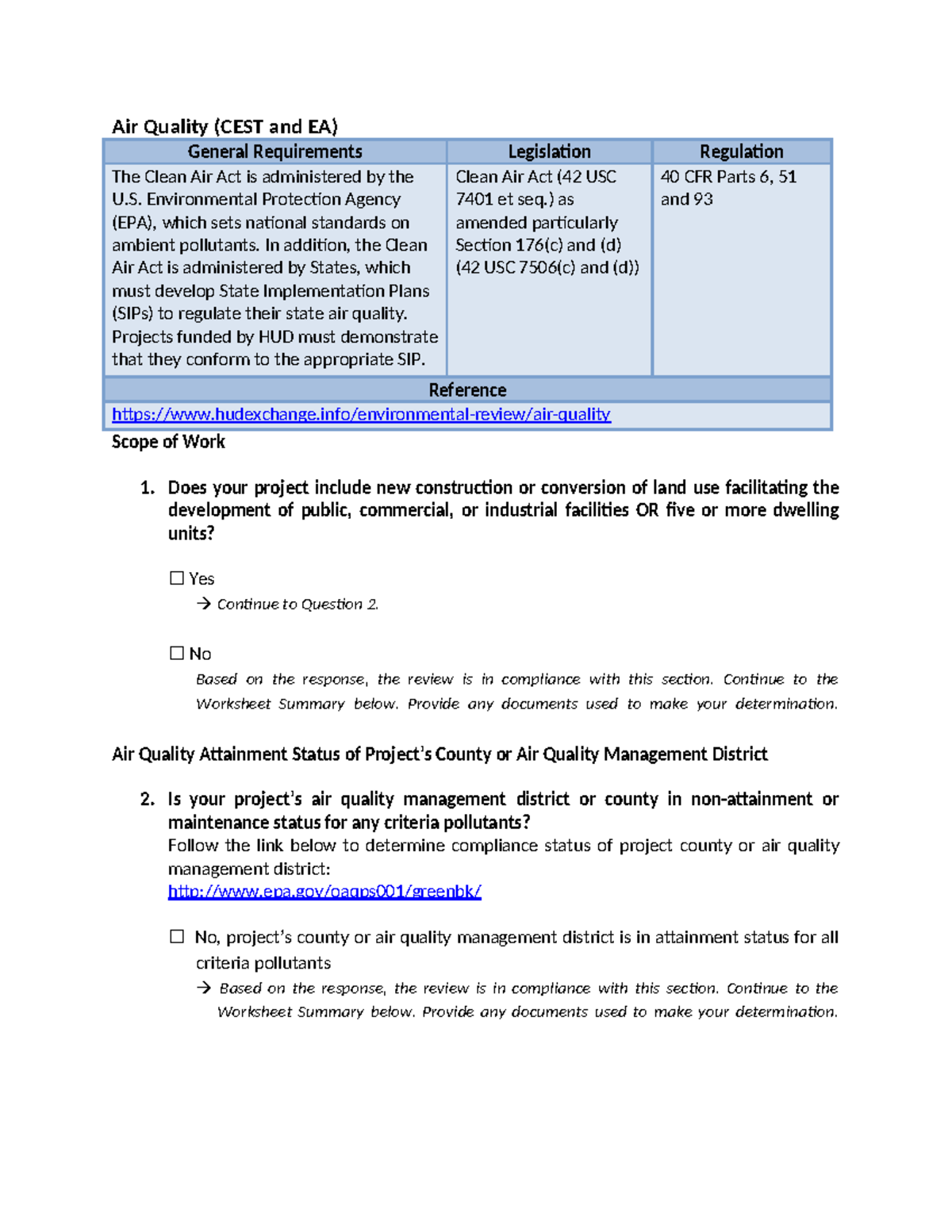 Air Quality Compliance Requirements (CEST and EA) for Projects - Studocu