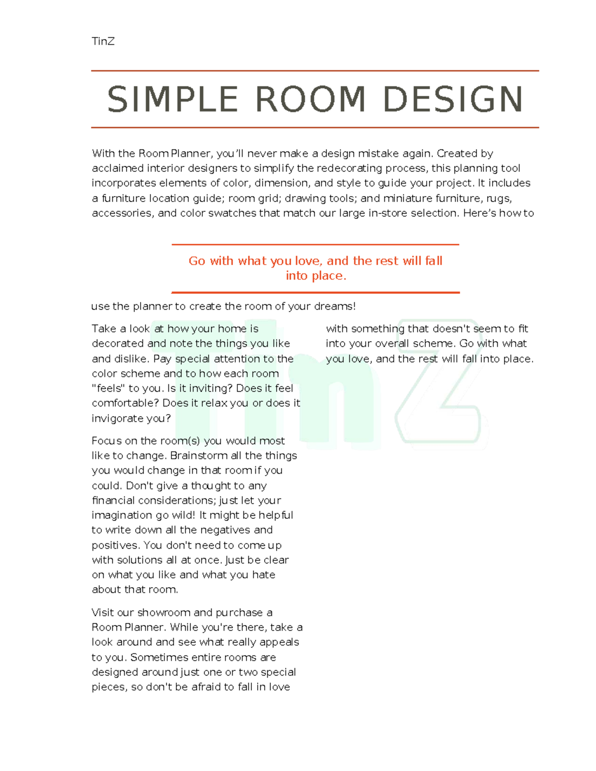 TinZ Room Planner: Simplifying Your Interior Design Process - Studocu