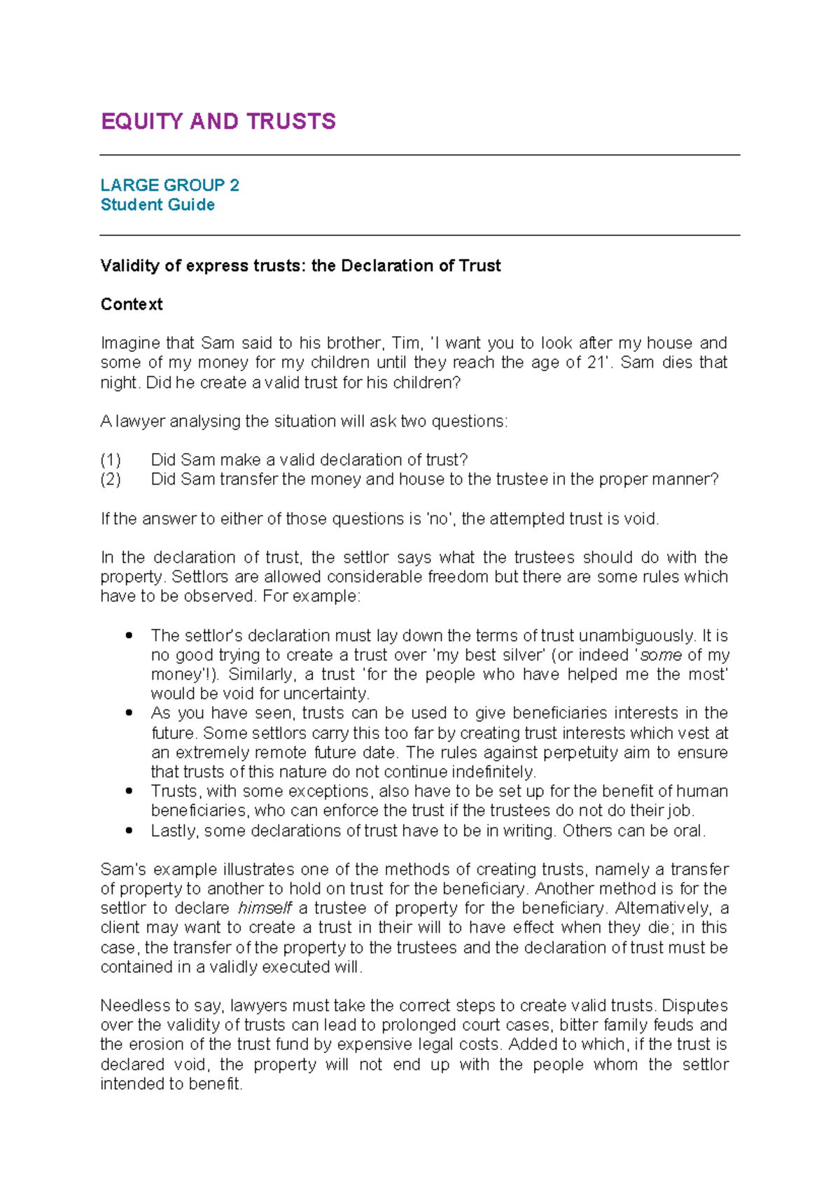 2425 EQTR LG02 CE01 Equity & Trusts: Validity of Express Trusts Guide ...