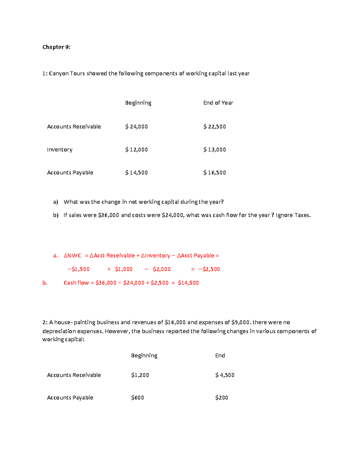 Practice Questions - FIN 301: Working Capital, Cash Flow, and NPV ...