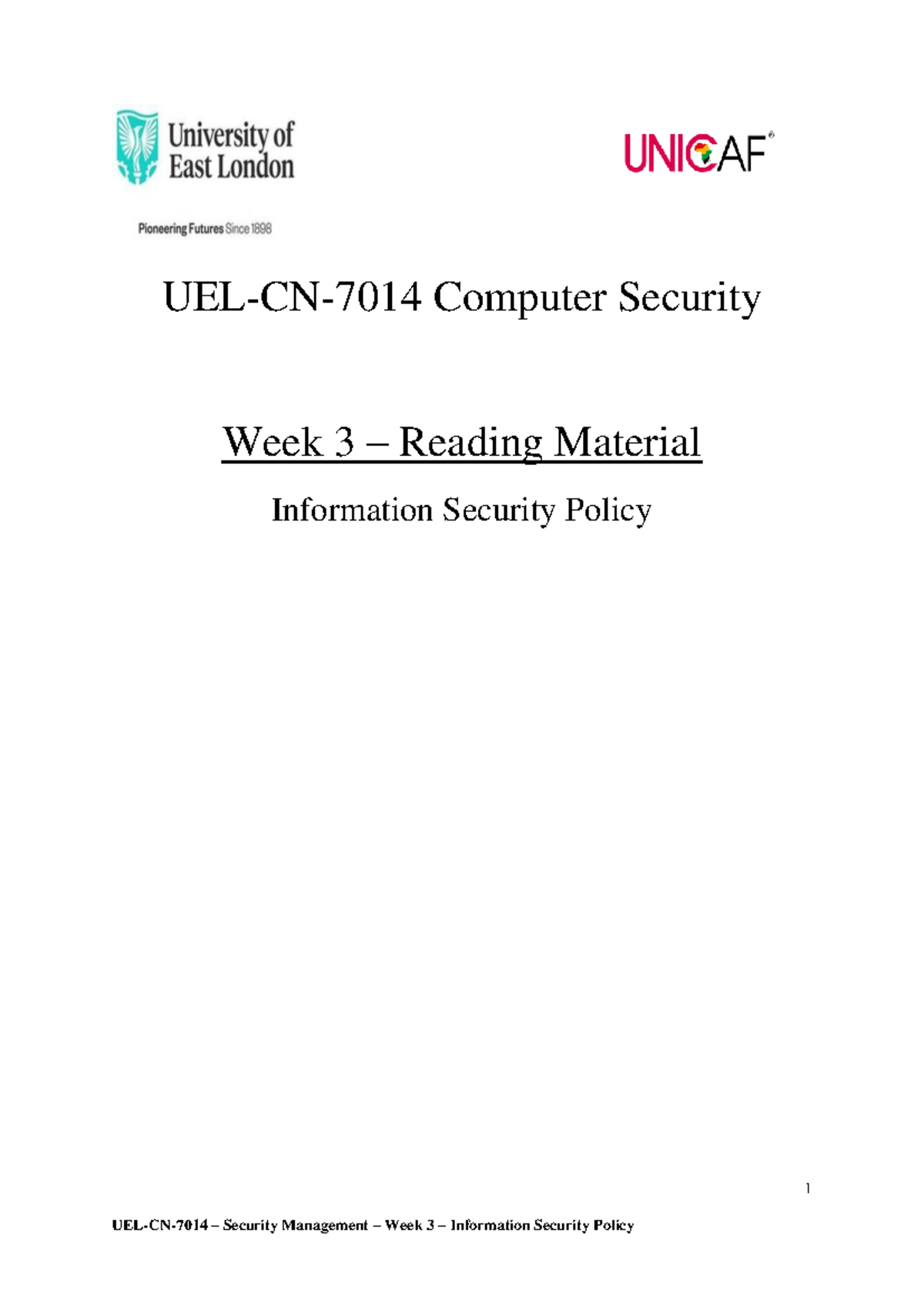 Security Management Week 3: Information Security Policy Overview - Studocu