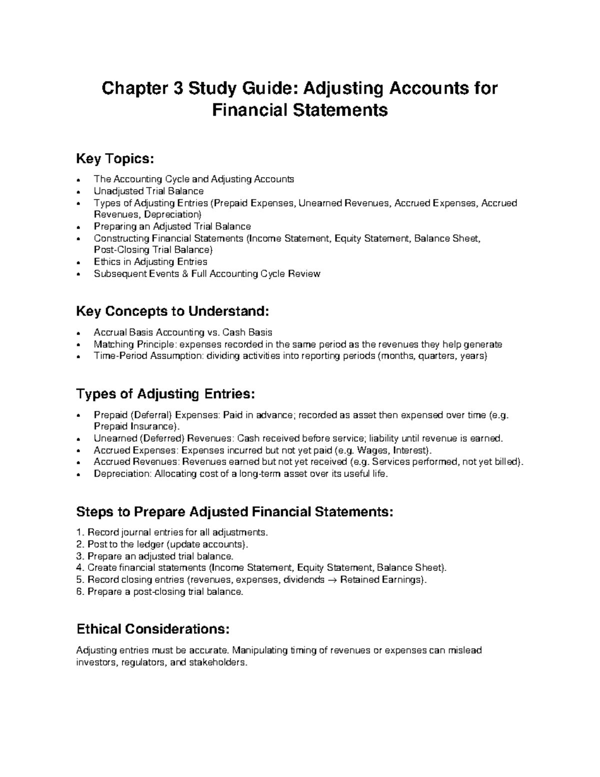 Chapter 3 Study Guide: Adjusting Accounts for Financial Statements ...