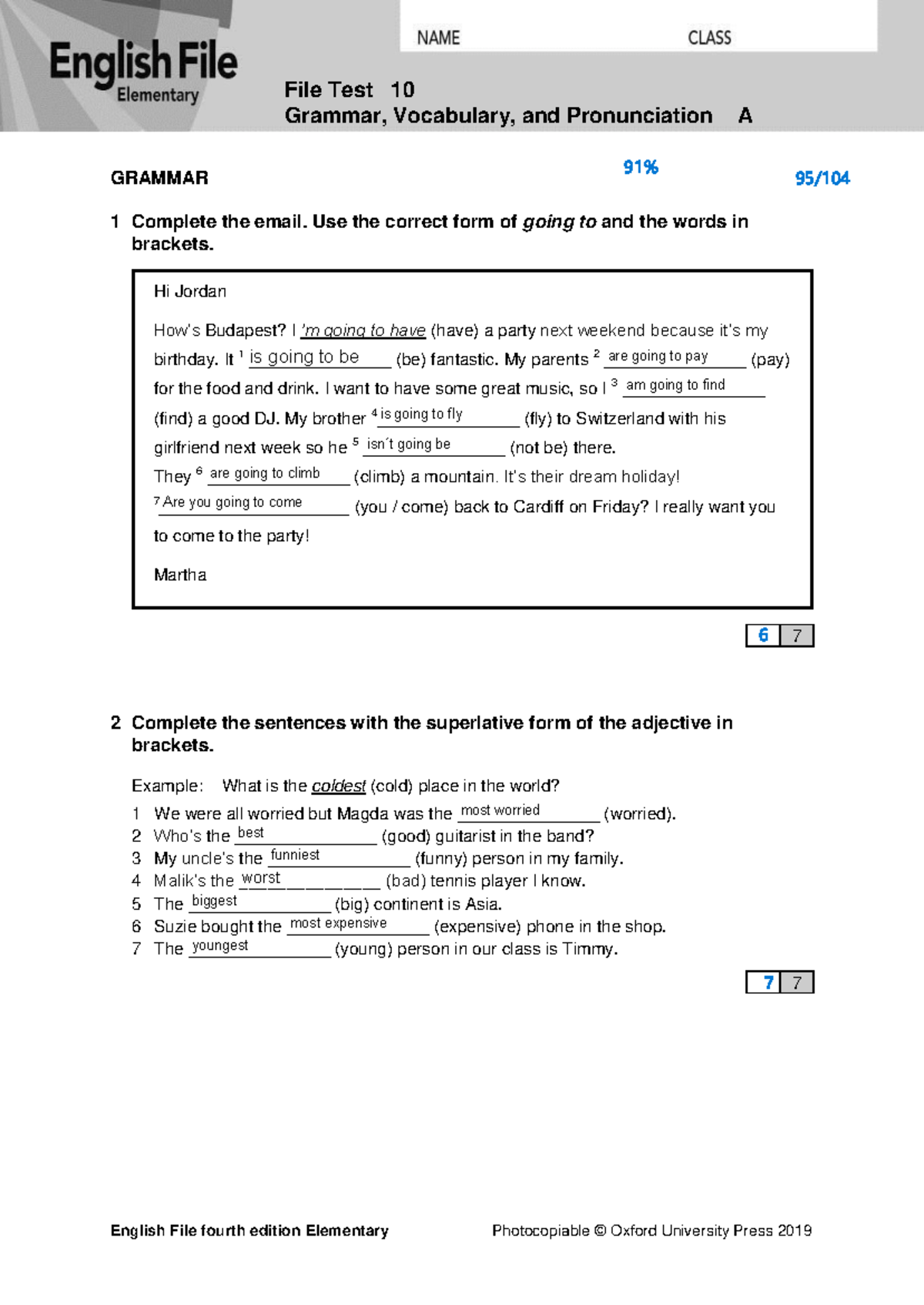 EF4e Elementary File Test 10A: Grammar, Vocabulary & Pronunciation ...