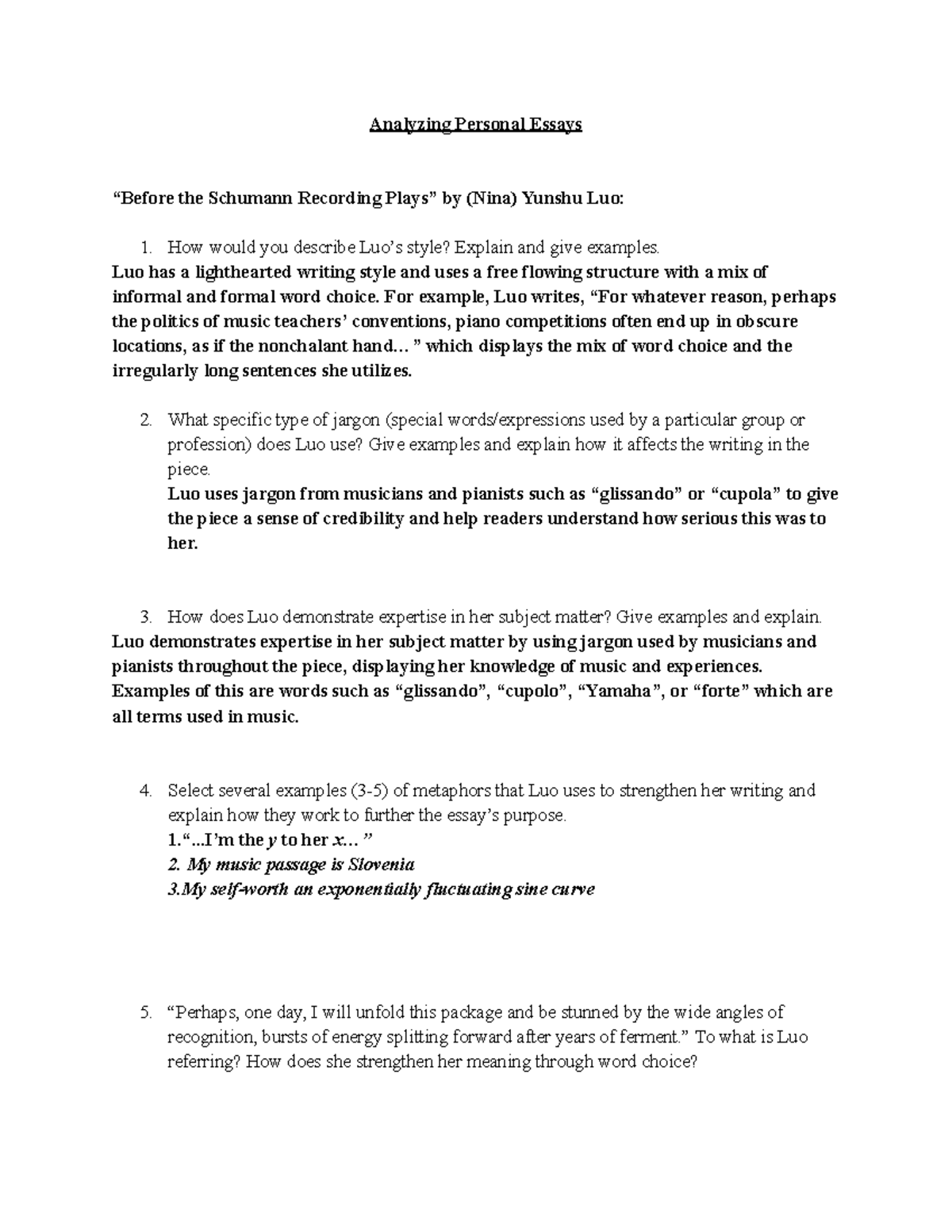 Personal Essay Analysis in Response to Selected Works - Studocu