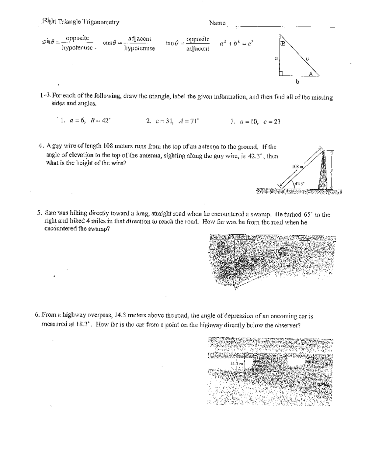 Day 4 - 4.3 Right Triangle Trigonometry Worksheet - Studocu