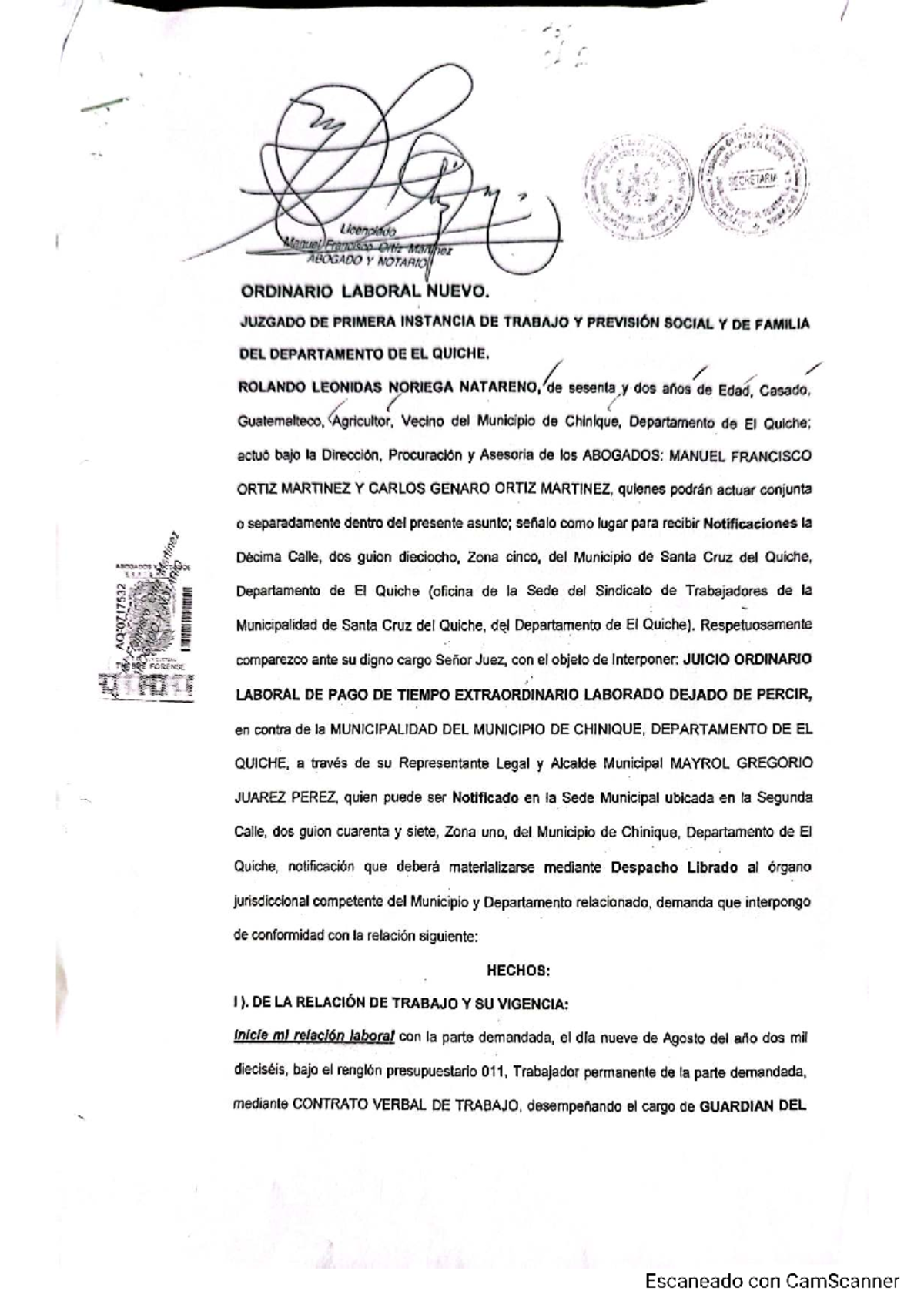 Juicio Ordinario Laboral de Pago de Tiempo Extraordinario - QUILM 2023 ...