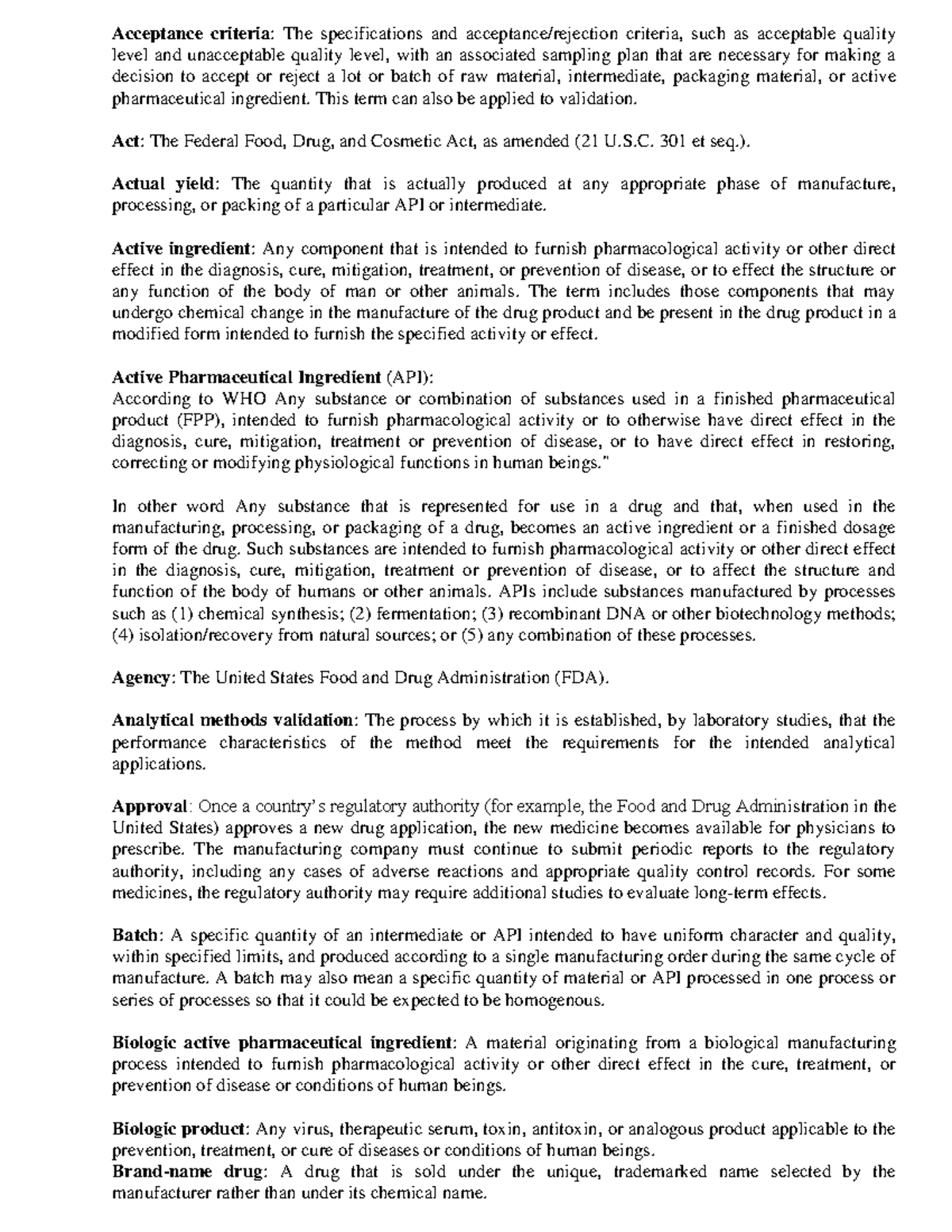 Pharma Terms & Definitions: Key Concepts for Production (PHAR 101 ...