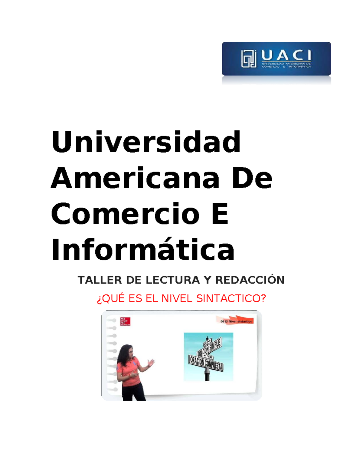 TALLER DE LECTURA Y REDACCIÓN: ANÁLISIS DEL NIVEL SINTÁCTICO - Document Preview