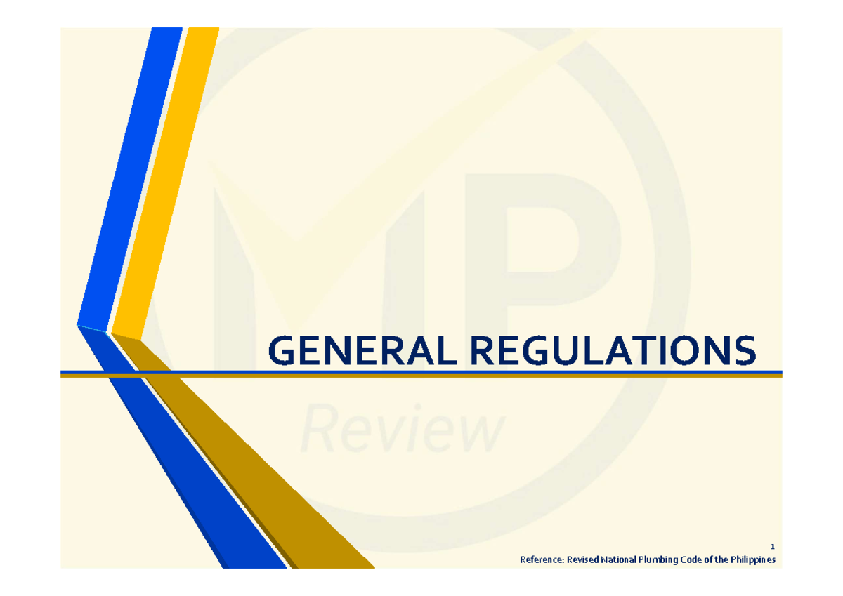 Revised National Plumbing Code: General Regulations Overview - Studocu