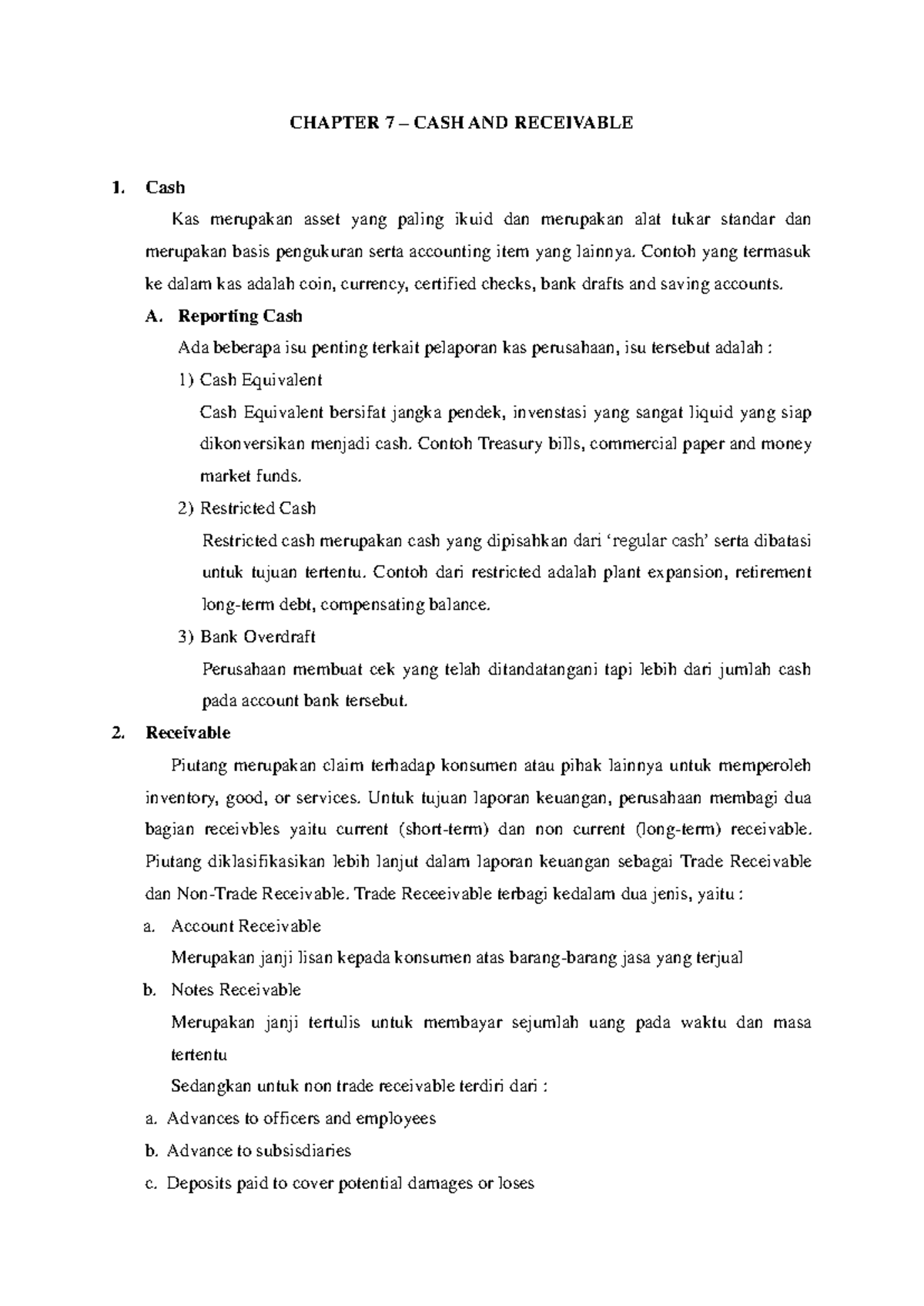 Summary of Chapter 7: Cash and Receivables Analysis - Studocu