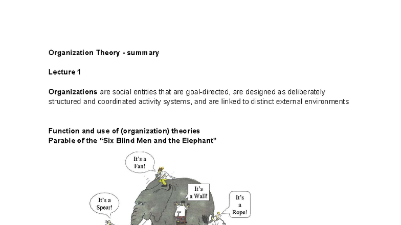Organization Theory Summary: Lecture 1 Insights and Key Concepts ...