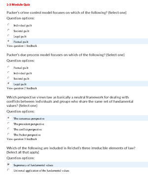 1-3 Module Quiz - 1-3 Module Quiz Packer&rsquo;s crime control model 