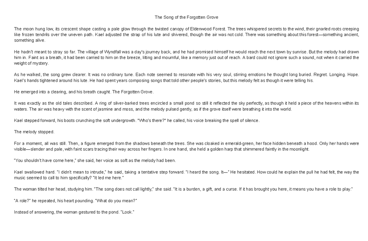 The Forgotten Grove: A Bard's Journey of Destiny and Memory - Studocu