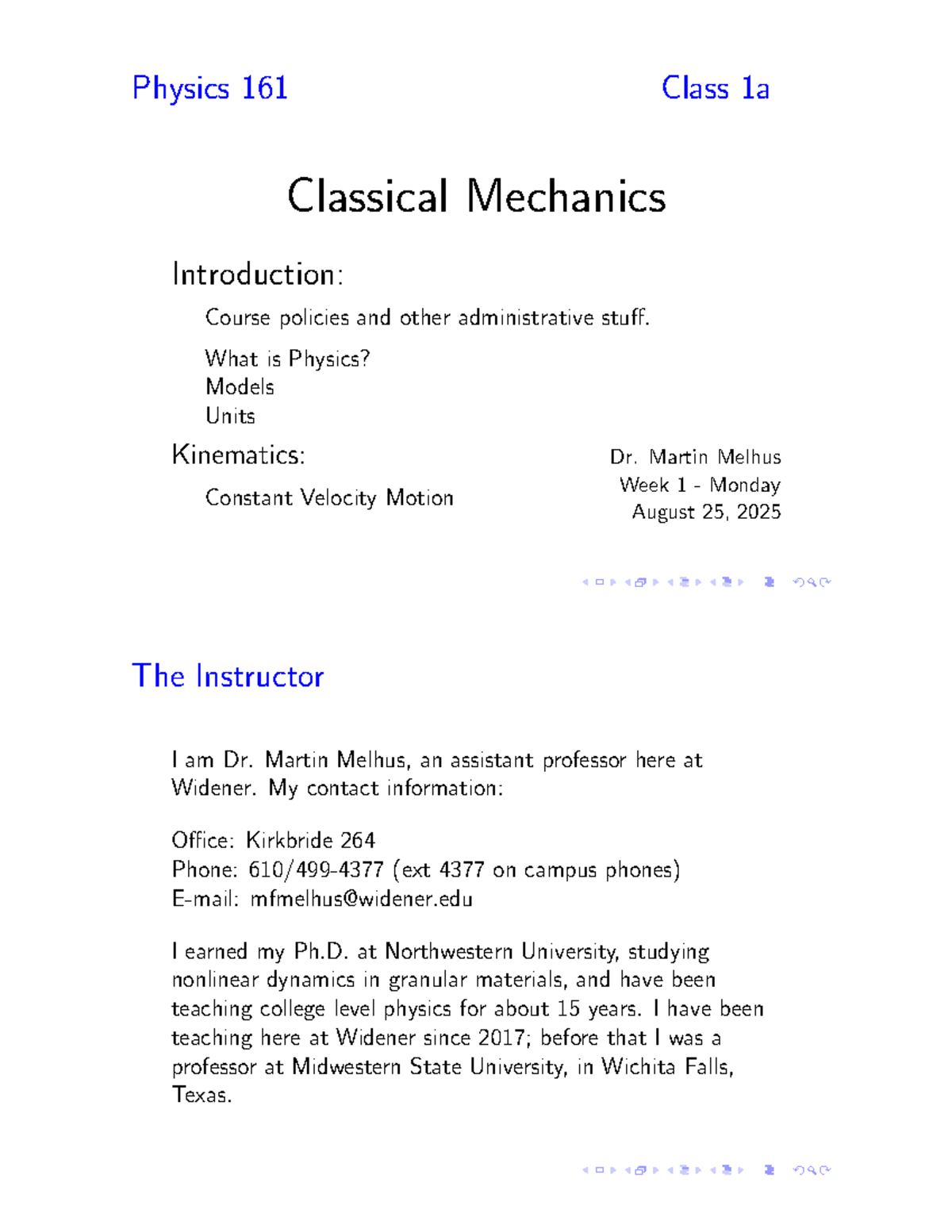 Physics 161: Classical Mechanics - Week 1 Lecture Notes - Studocu
