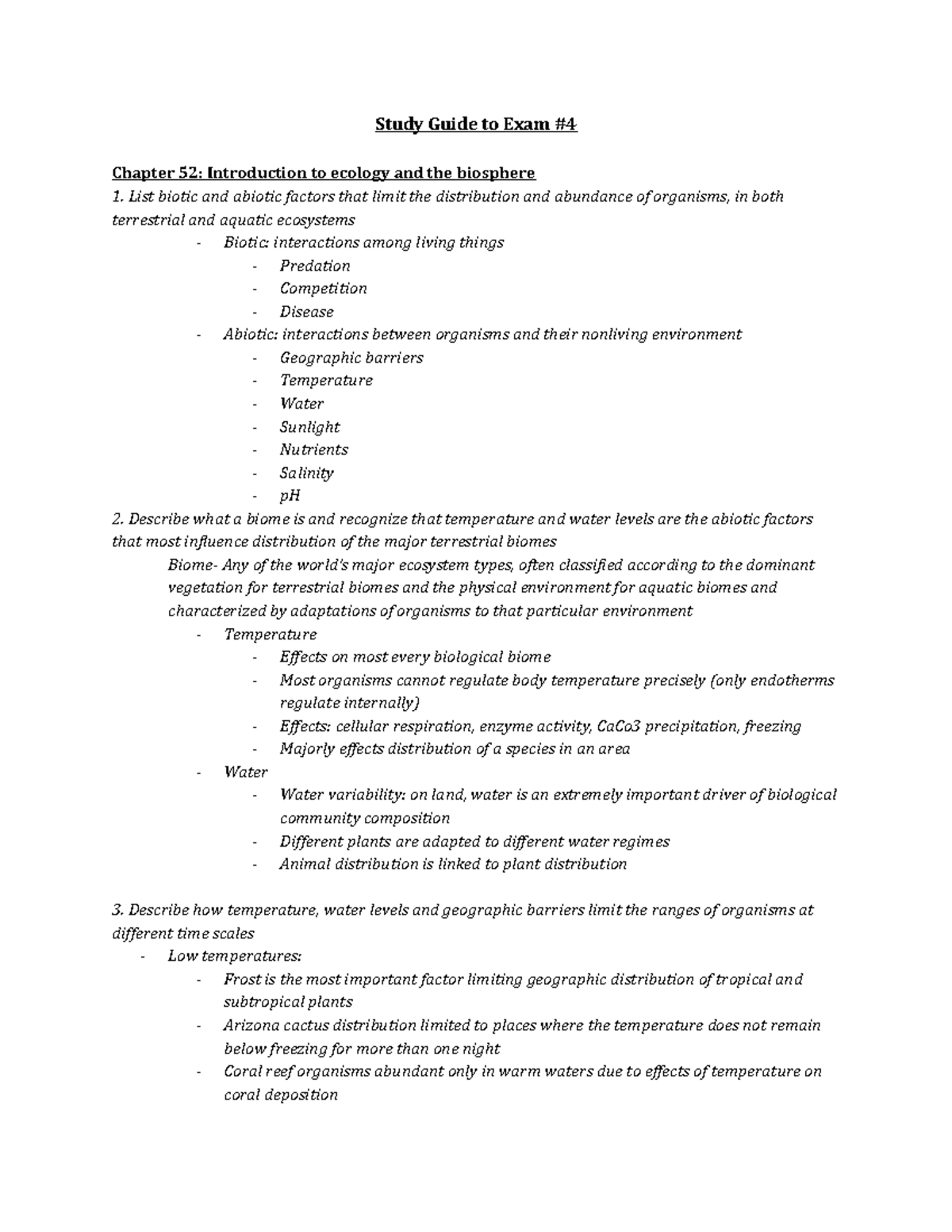 Study guide for Bio 2 Exam 4 - Study Guide to Exam Chapter 52 ...