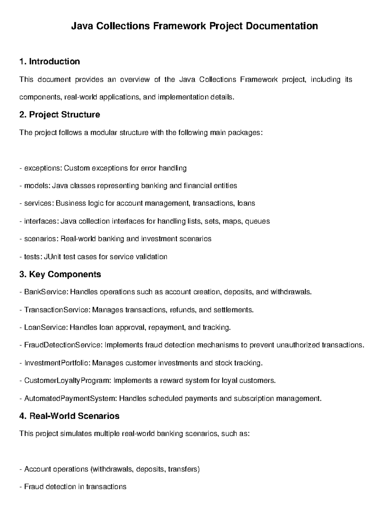 Java Collections Framework Project Documentation - Studocu