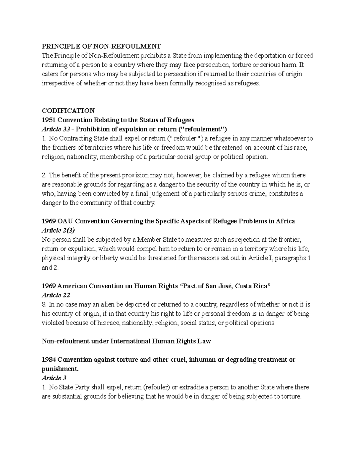 NON-Refoulement: Principles and Case Studies in Refugee Law - Studocu