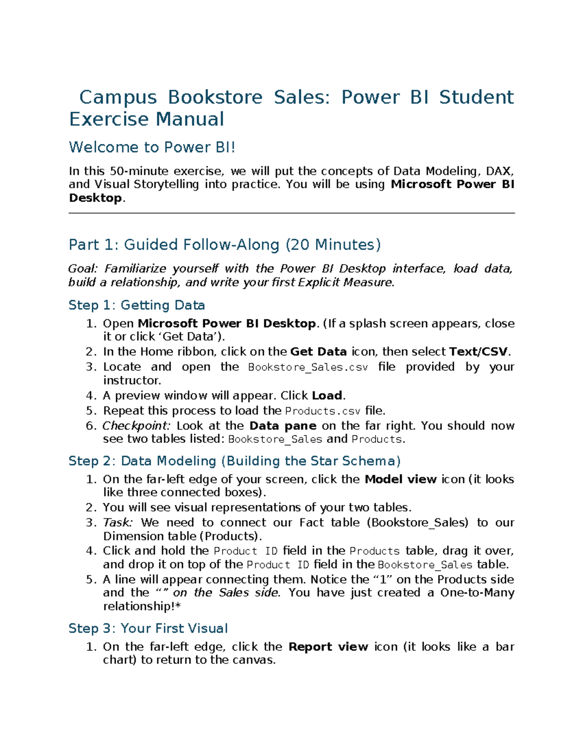 Power BI (Course Code) Practice Exercises: Campus Bookstore Sales Guide ...