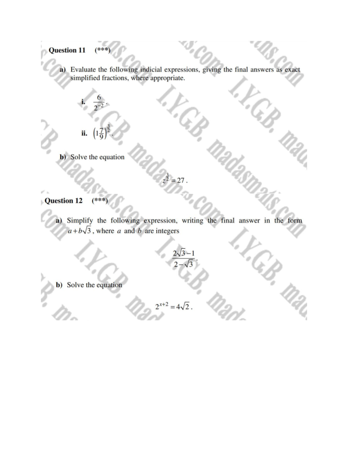Indices Worksheet: Evaluating Indicial Expressions and Simplifications ...