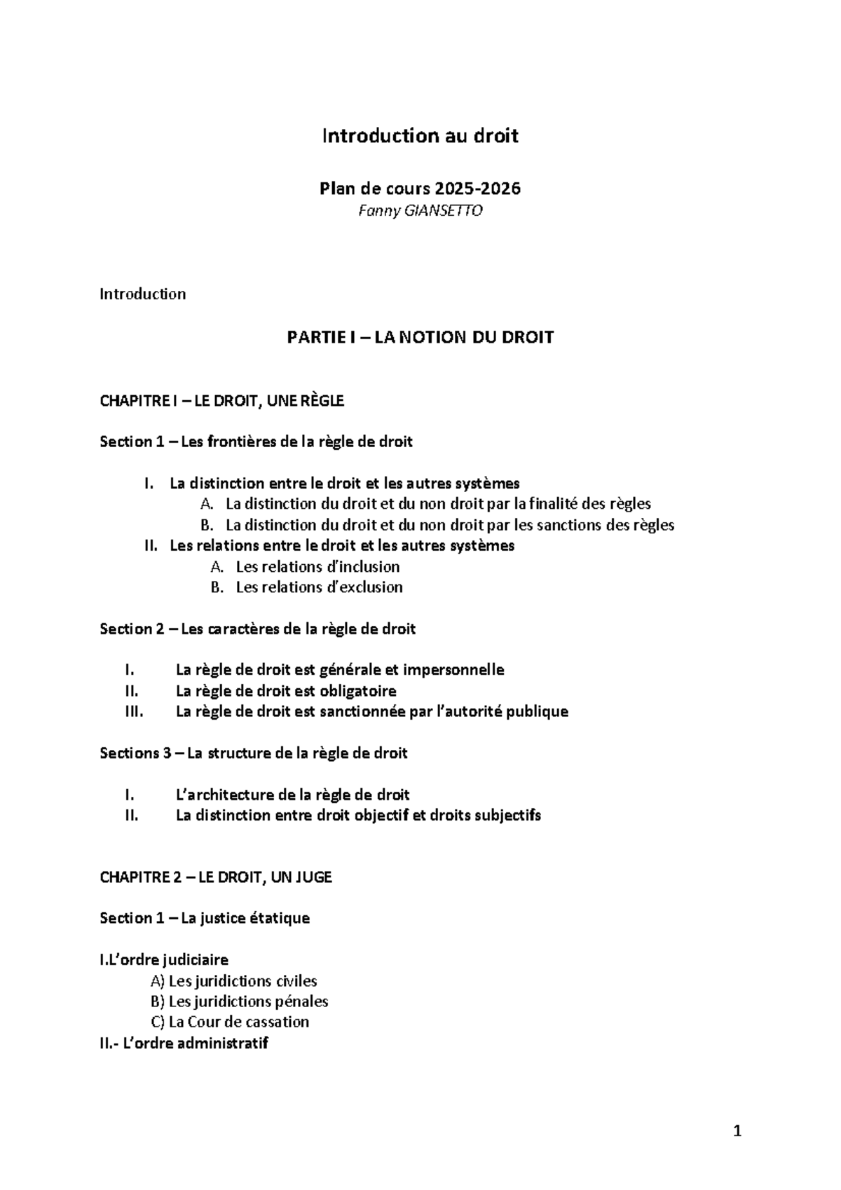 Plan de cours Intro au droit 2025-2026: Notions et Sources du Droit ...