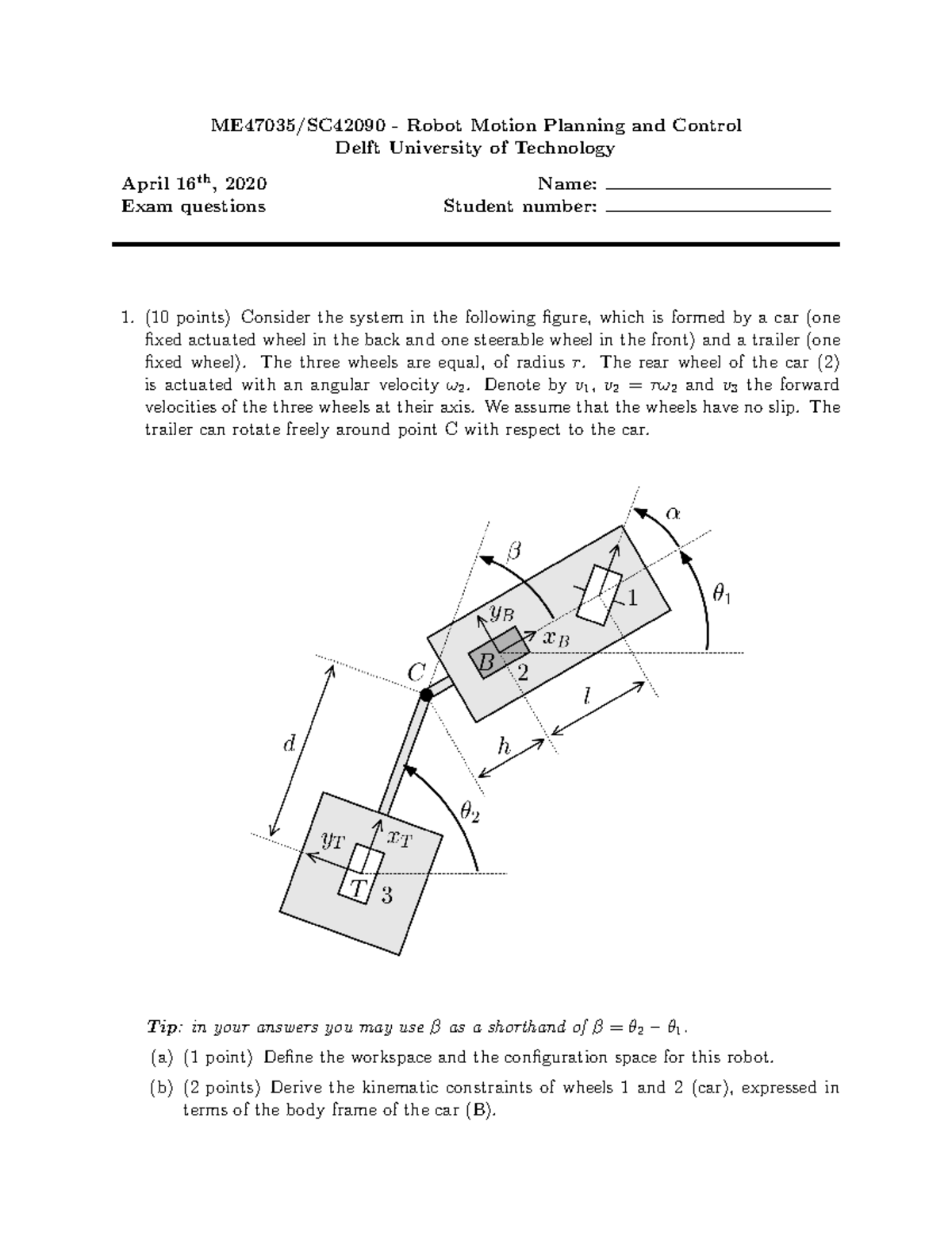 ME47035/SC42090 - Robot Motion Planning Final Exam Questions 2020 ...