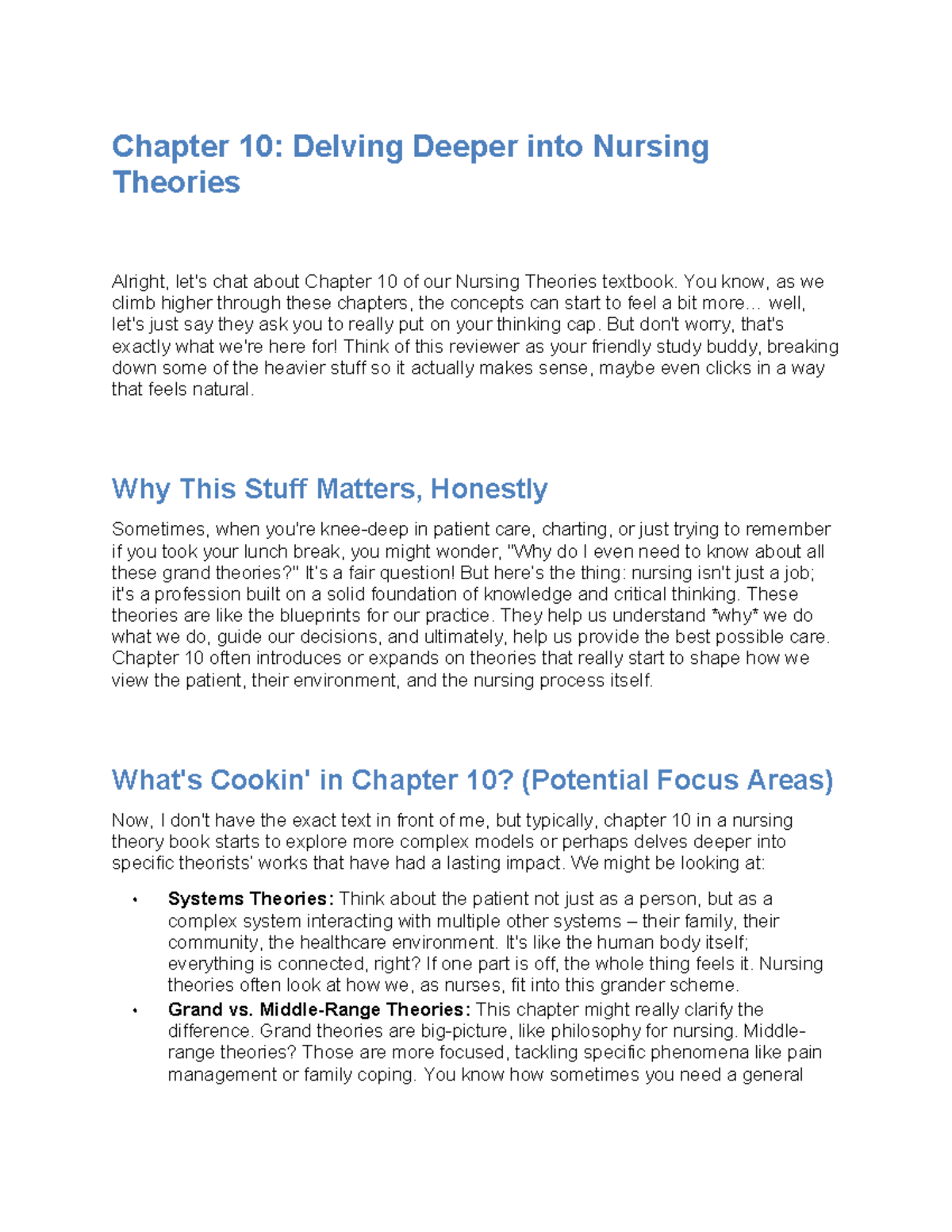Nursing Theory Basics: Chapter 10 Review on Key Concepts - Studocu