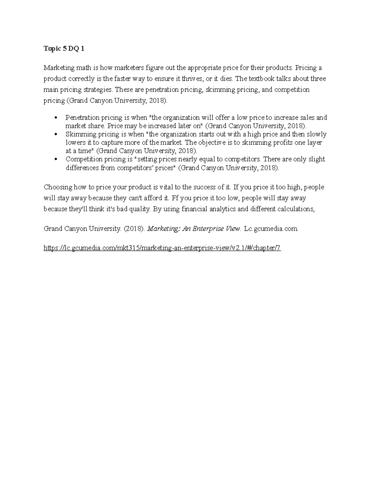 Topic 5 DQ 1 Analysis - Understanding Pricing Strategies in Marketing ...