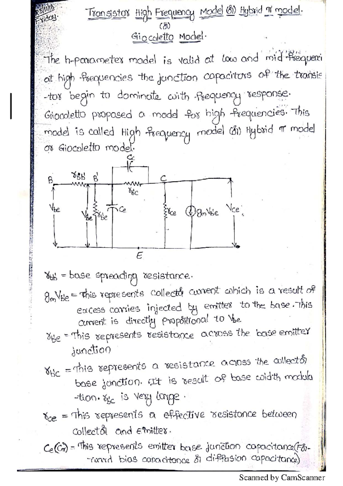 ECA Unit 1: Hybrid Pi Model Analysis and High-Frequency Behavior - Studocu