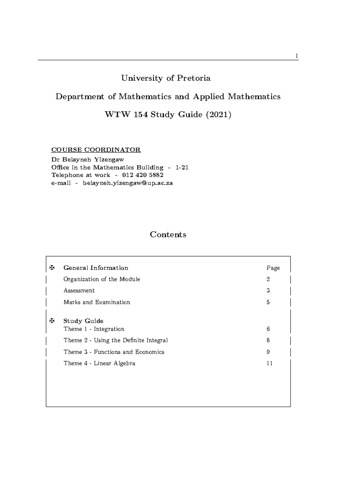 WTW 154 Study Guide 2021 - Part I - Mathematics and Applied Mathematics ...