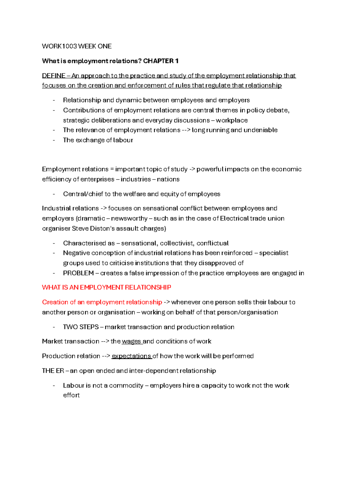 WORK1003 WEEK ONE - Employment Relations Overview and Key Concepts ...