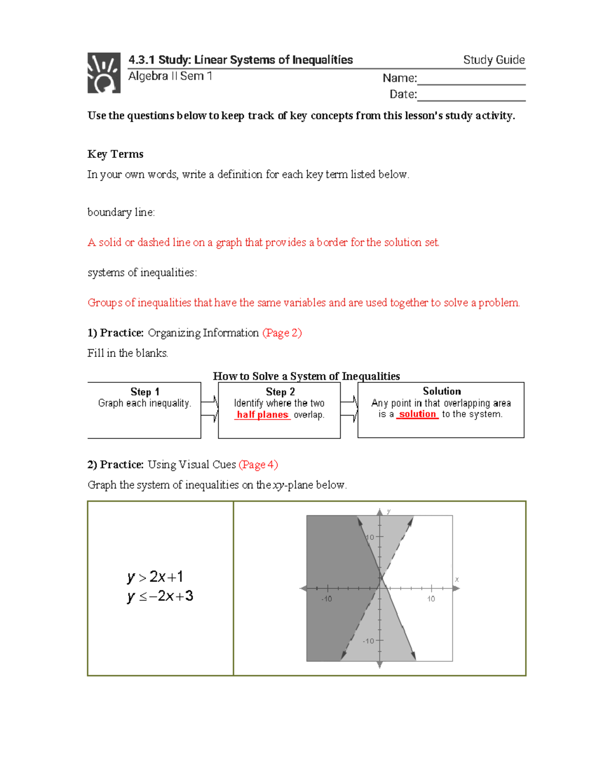 Algebra II Sem 1: 4.3 Study Guide - Linear Systems of Inequalities ...