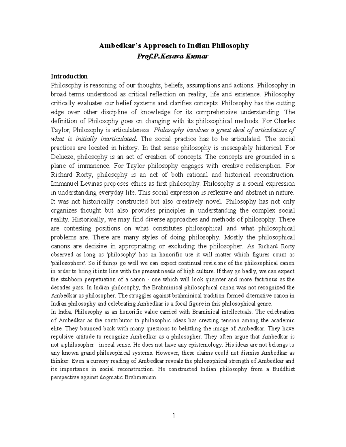 Philosophy of Ambedkar: A Critical Reflection on Indian Thought - Studocu