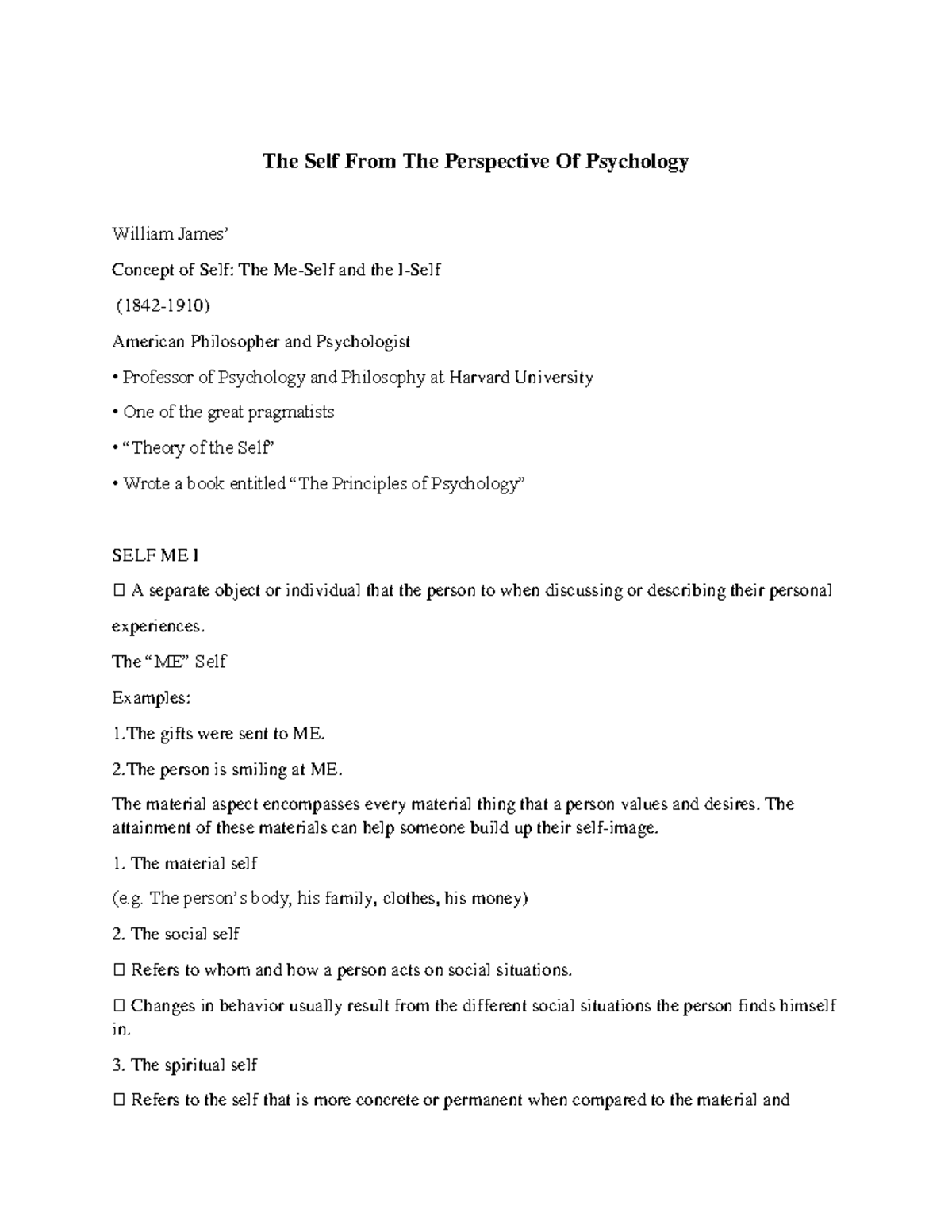 The Self in Psychology: Analyzing Various Concepts and Theories - Studocu