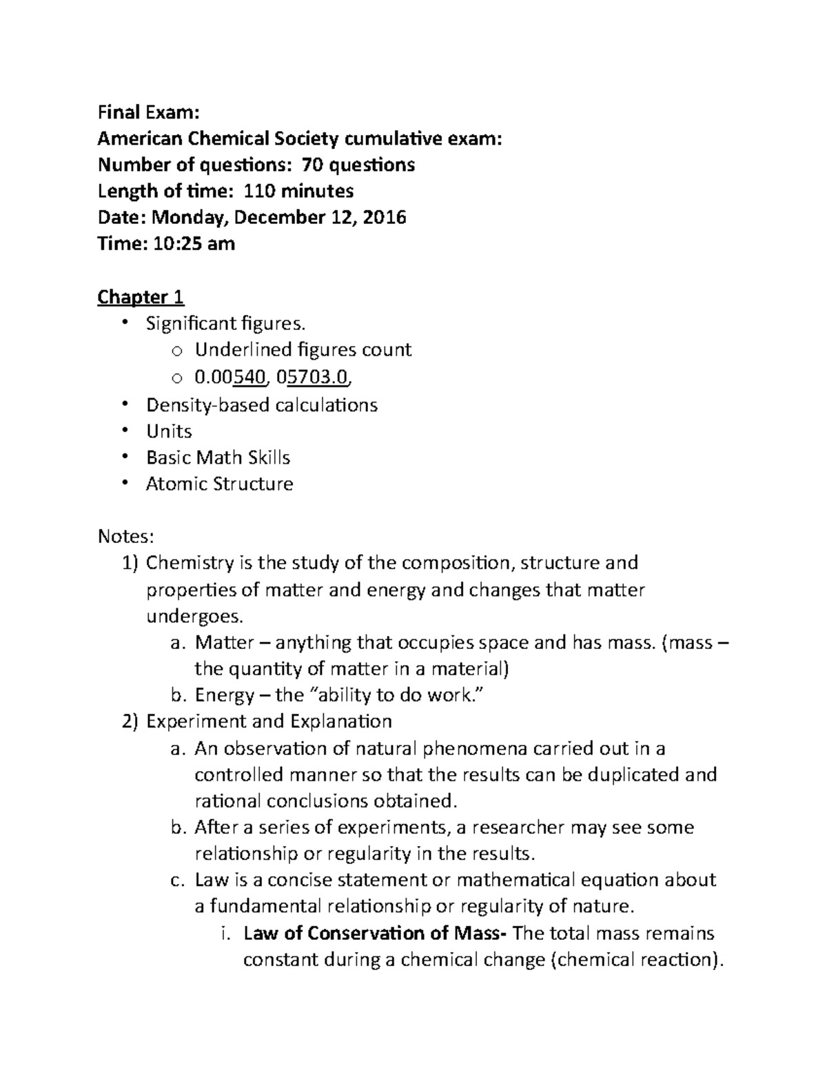 CHEM 111 Final Exam Comprehensive Review Notes (2016) - Studocu