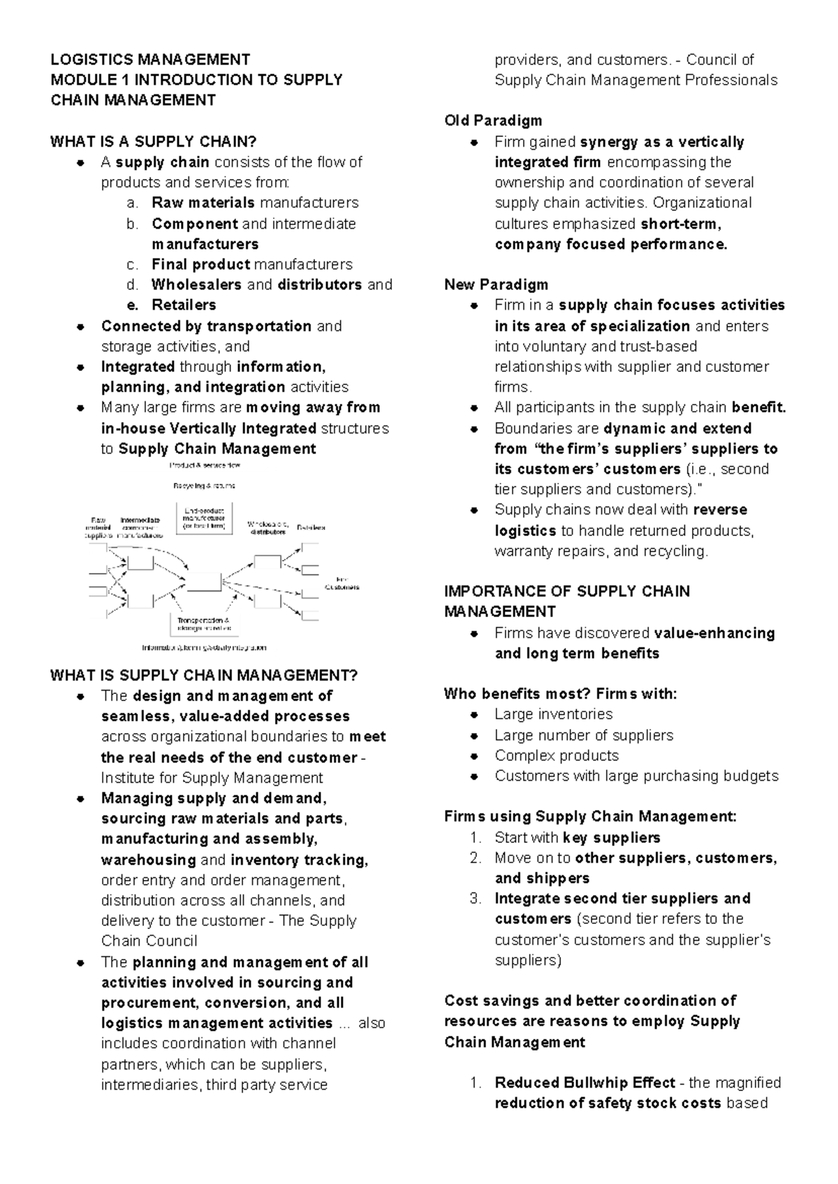 LOGM 101 Midterm Review: Introduction to Supply Chain Management - Studocu