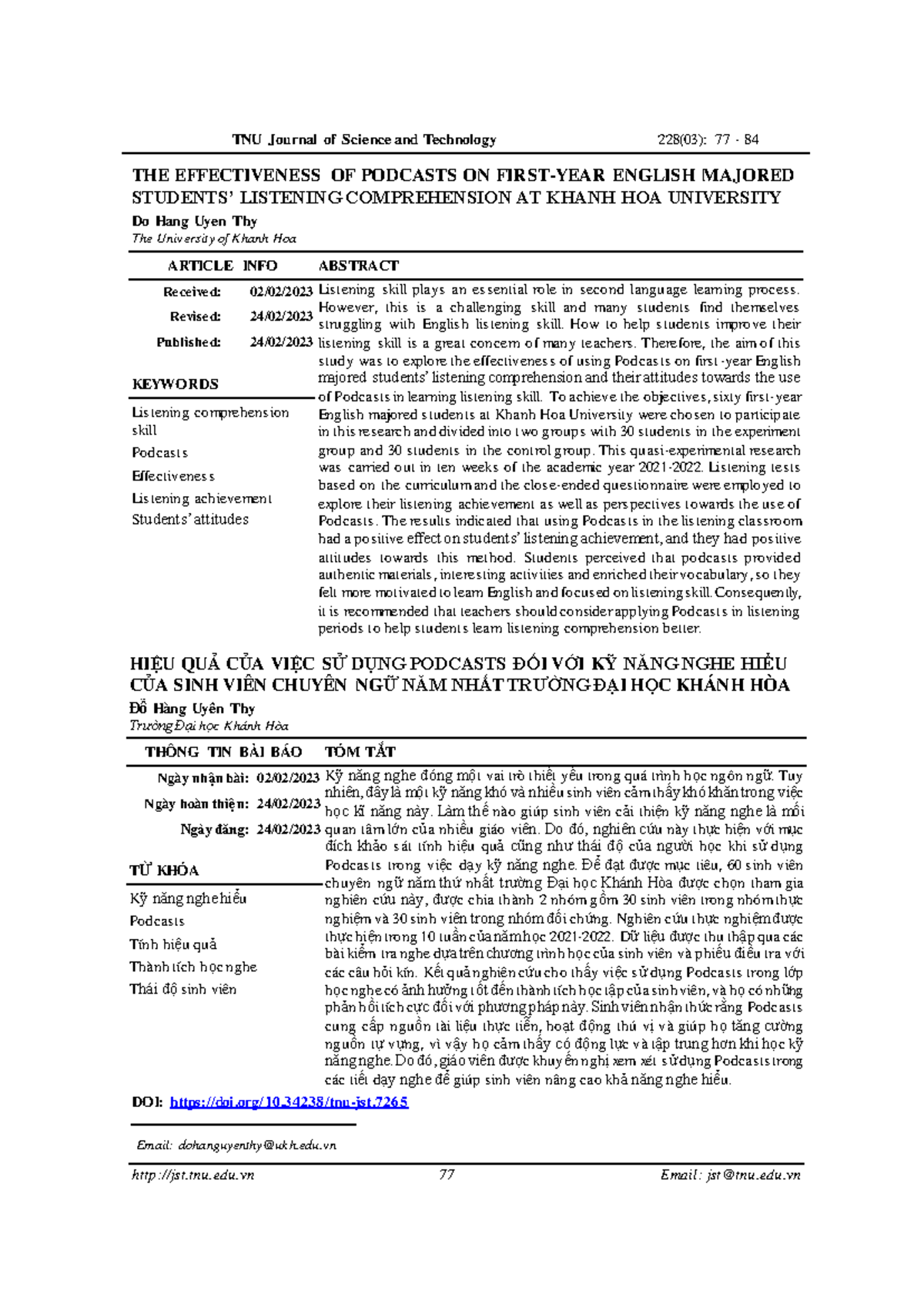 TNU Journal of Science and Technology 228(03): Effectiveness of ...