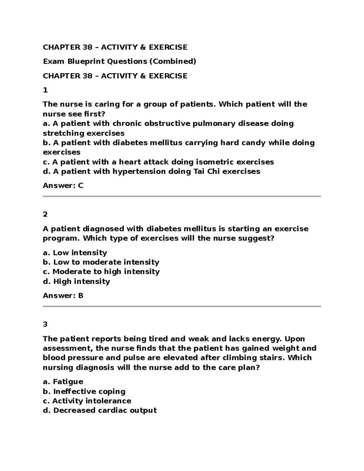 CHAPTER 38 ACTIVITY EXERCISE Exam 4 Review Questions and Answers - Studocu