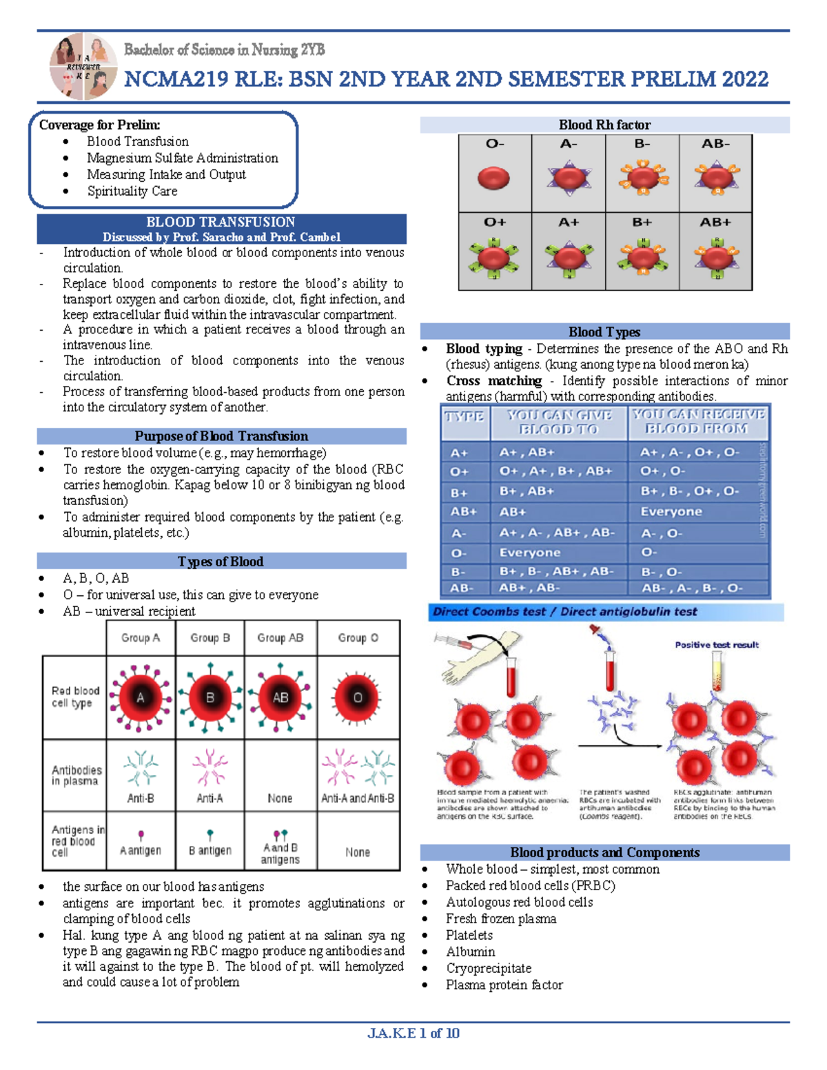 RLE NCMA219 Prelim - reviewer - Bachelor of Science in Nursing 2 YB ...