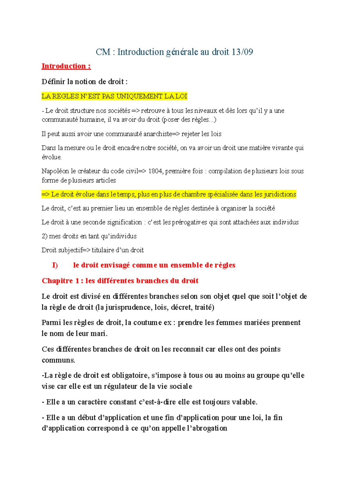 CM : Introduction Générale au Droit - Concepts et Sources - Studocu