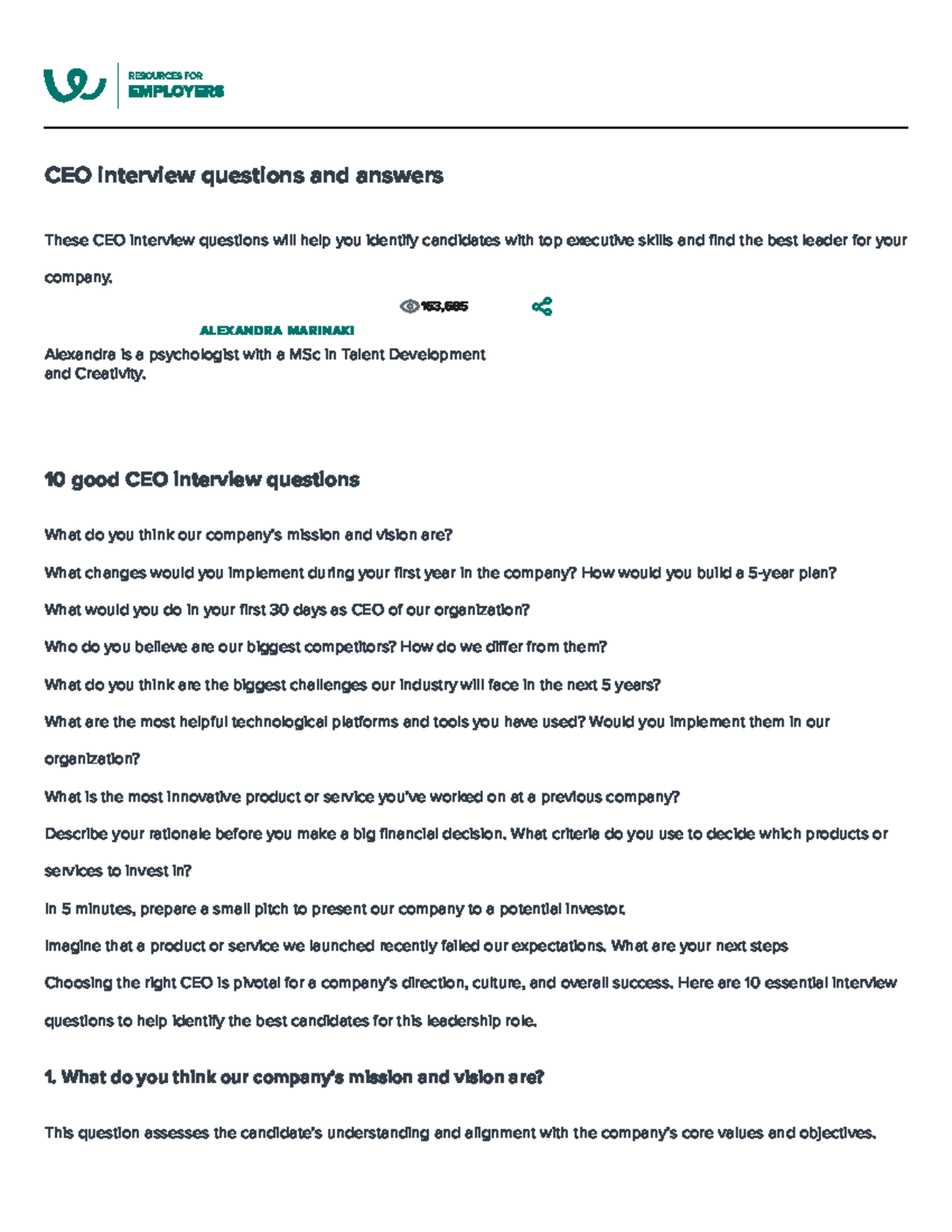 10+ Proven CEO Interview Questions & Answers for Execs - Studocu