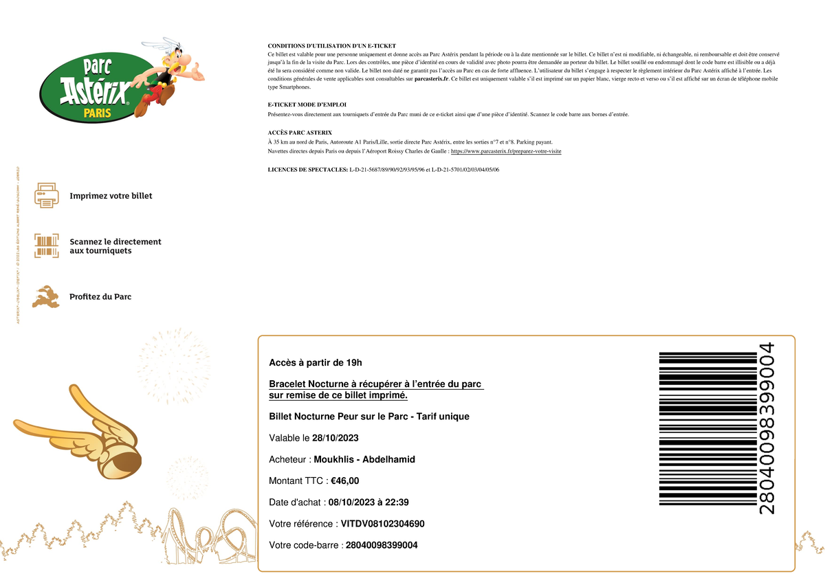 Billet 1 Jour + Parking Pour Le Parc Astérix - Valable Adulte Ou Enfant - Pour Un Week-end D'aventure