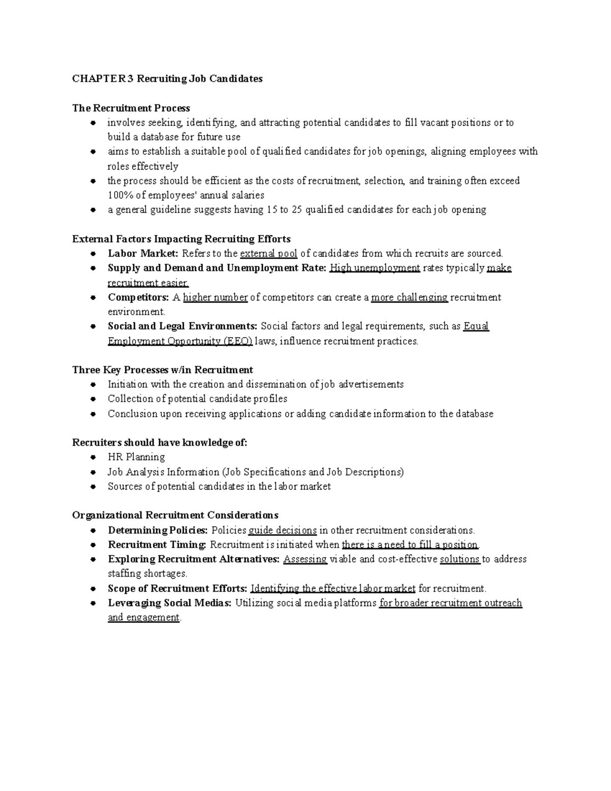 Chapter 3 - notes - CHAPTER 3 Recruiting Job Candidates The Recruitment ...