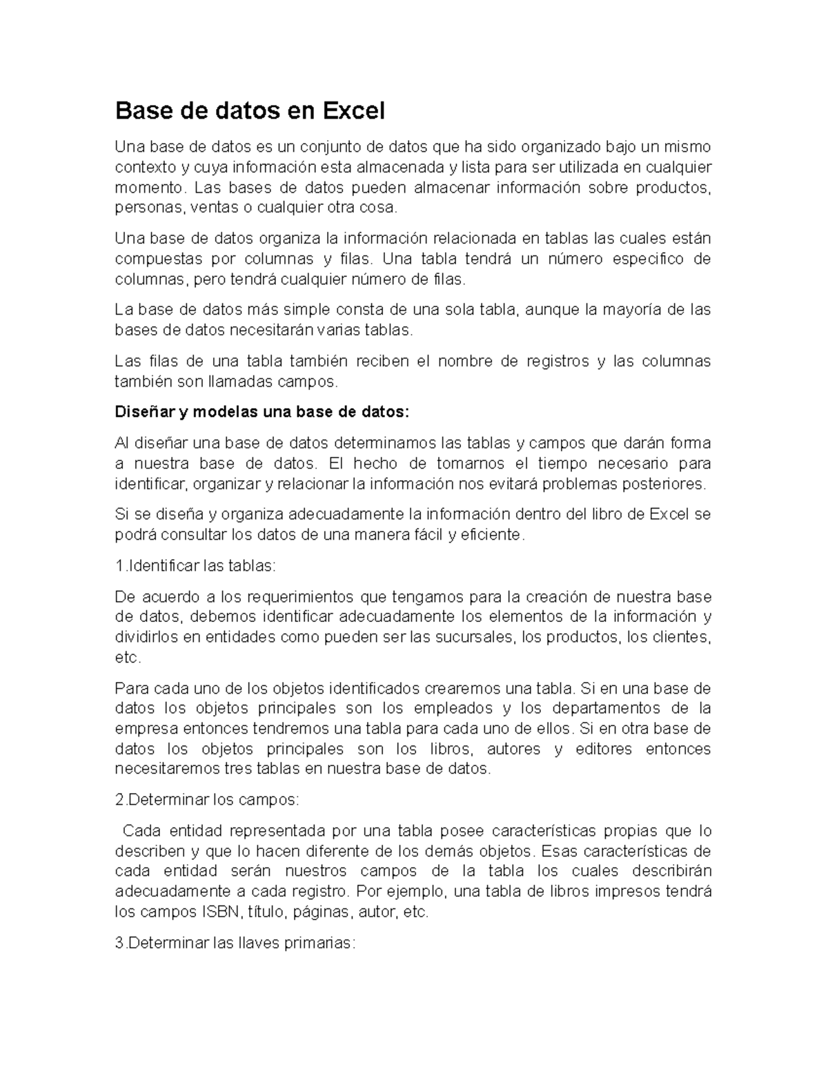 Diseño y Creación de Base de Datos en Excel: Guía Práctica - Document Preview