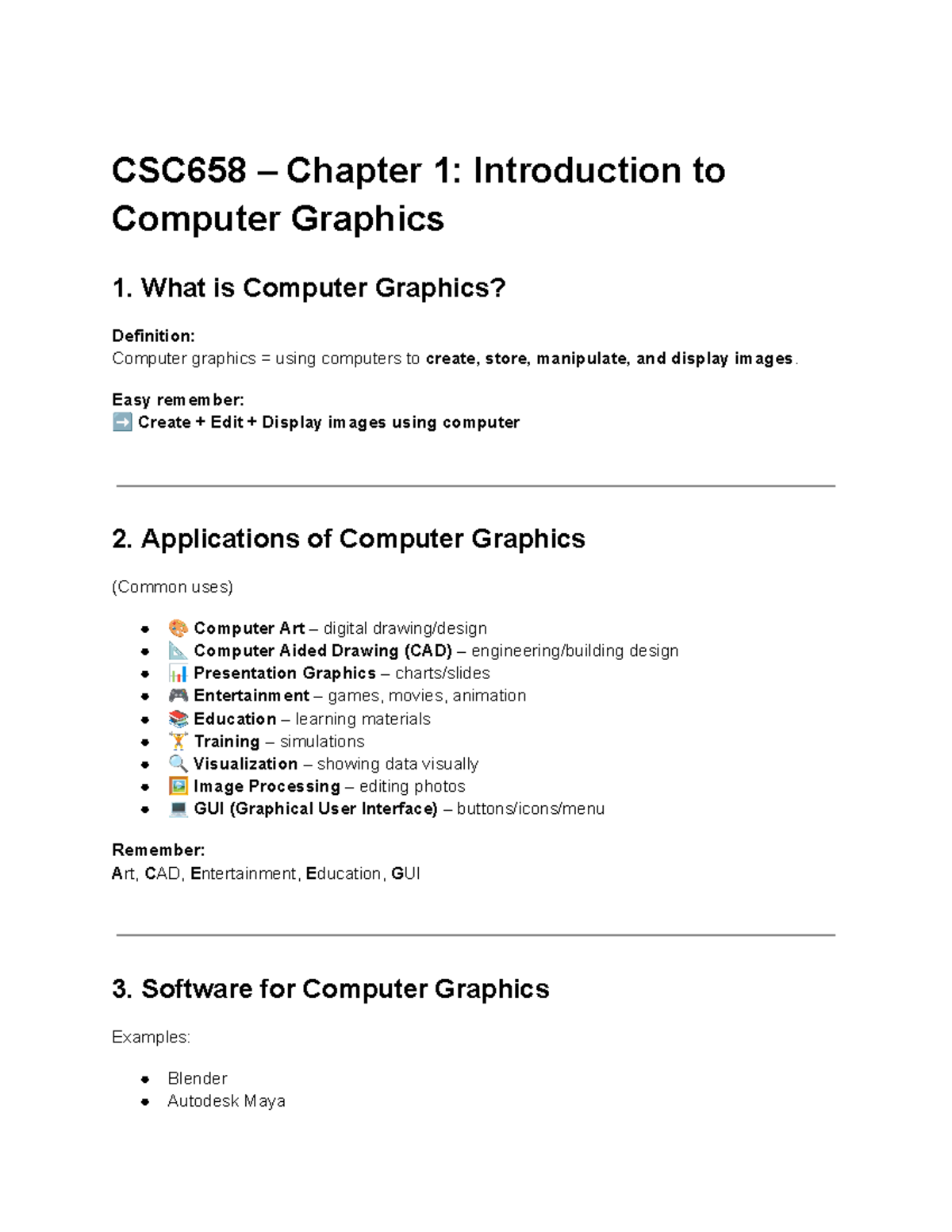 CSC658 Lecture Notes: Computer Graphics Overview (Ch 1-5) - Studocu