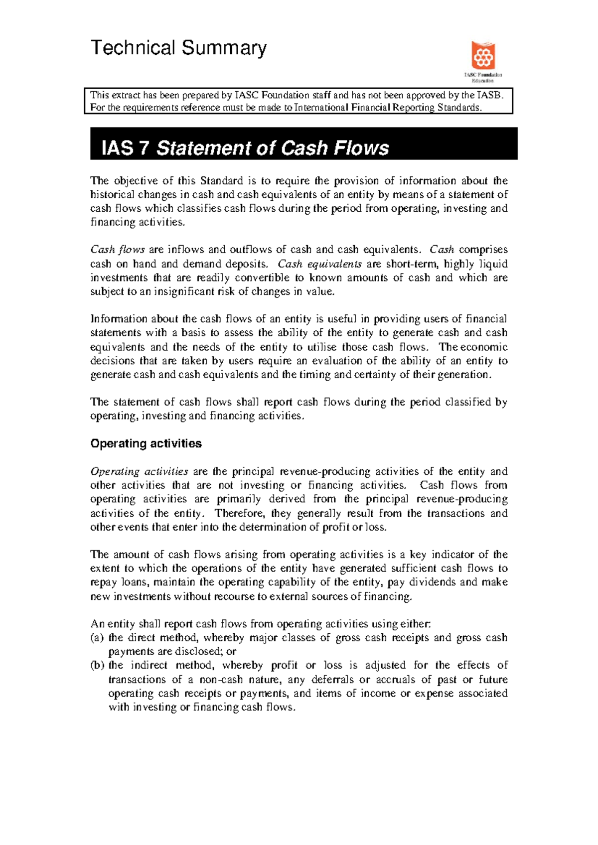 IAS 7 Statement of Cash Flows: Overview of Key Financial Activities ...
