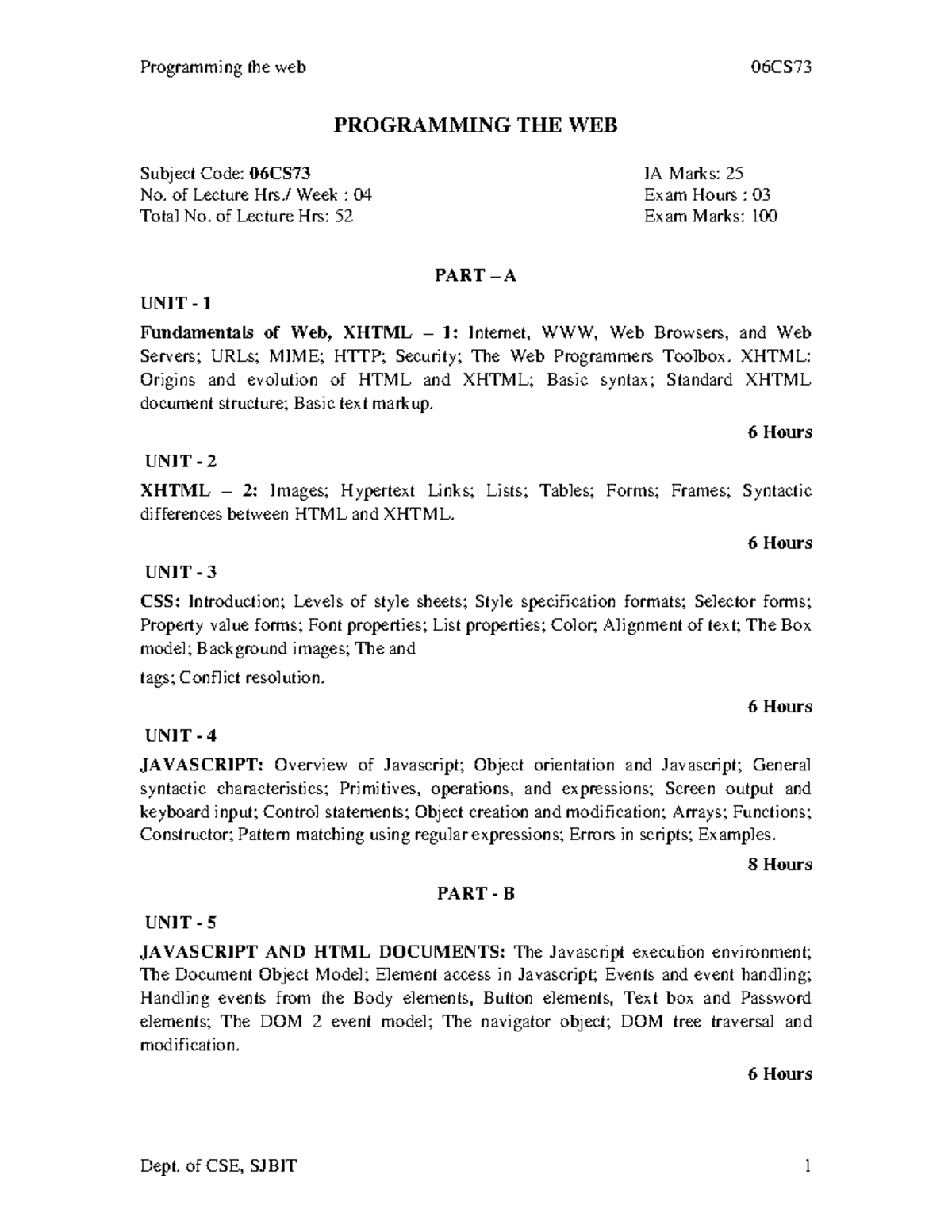 CSE-VII- 06CS73 Programming the Web - Comprehensive Notes - Studocu